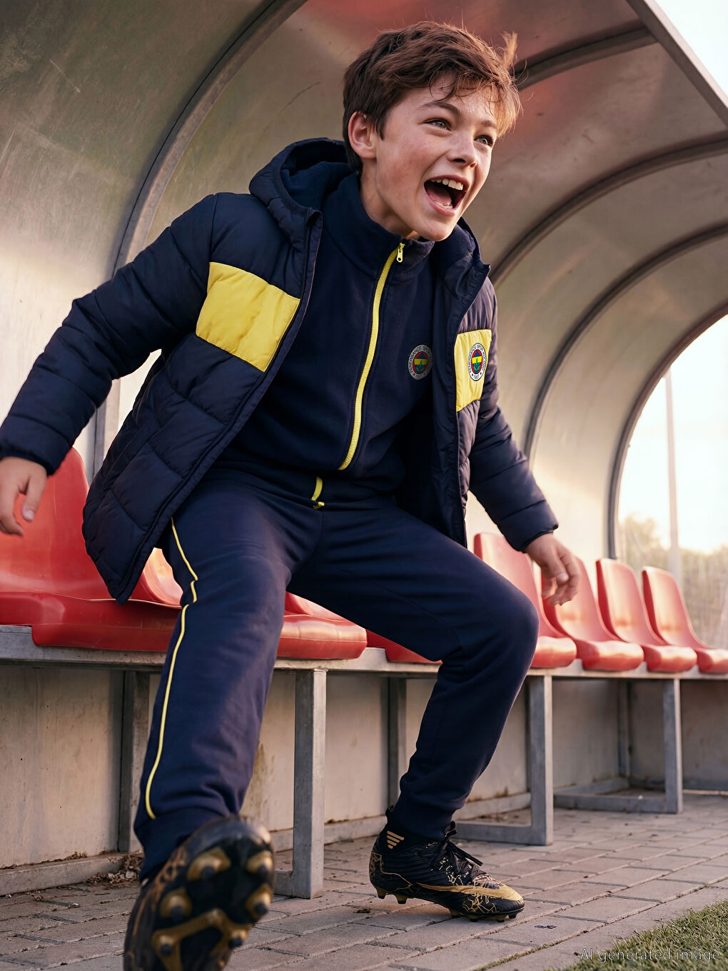 Lacivert Kapüşonlu Fenerbahçe Baskılı Erkek Çocuk Şişme Mont-1