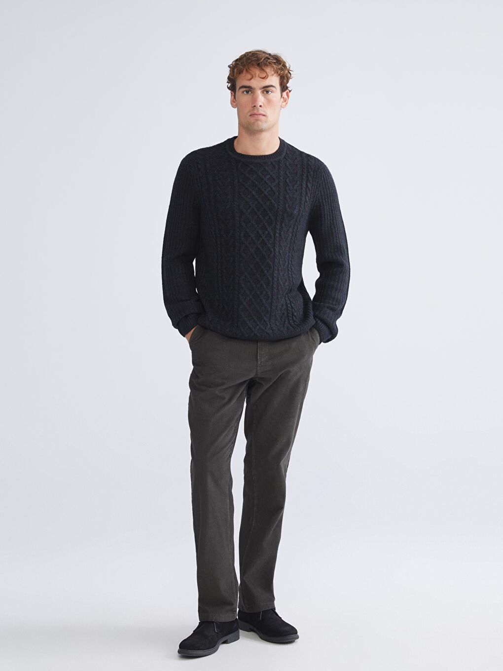 Haki Bol Kalıp Kadife Erkek Pantolon-1