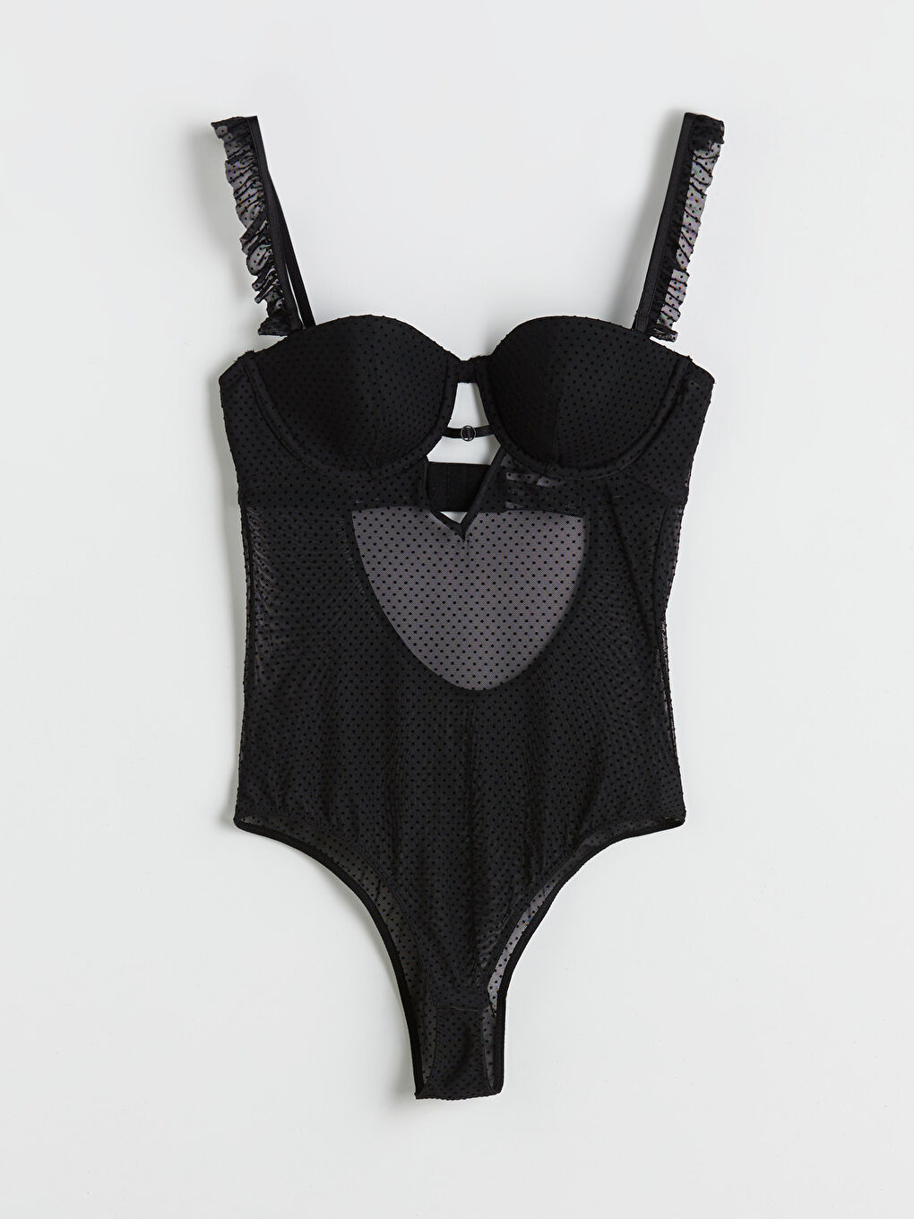 Siyah V Yaka Puantiyeli Bodysuit