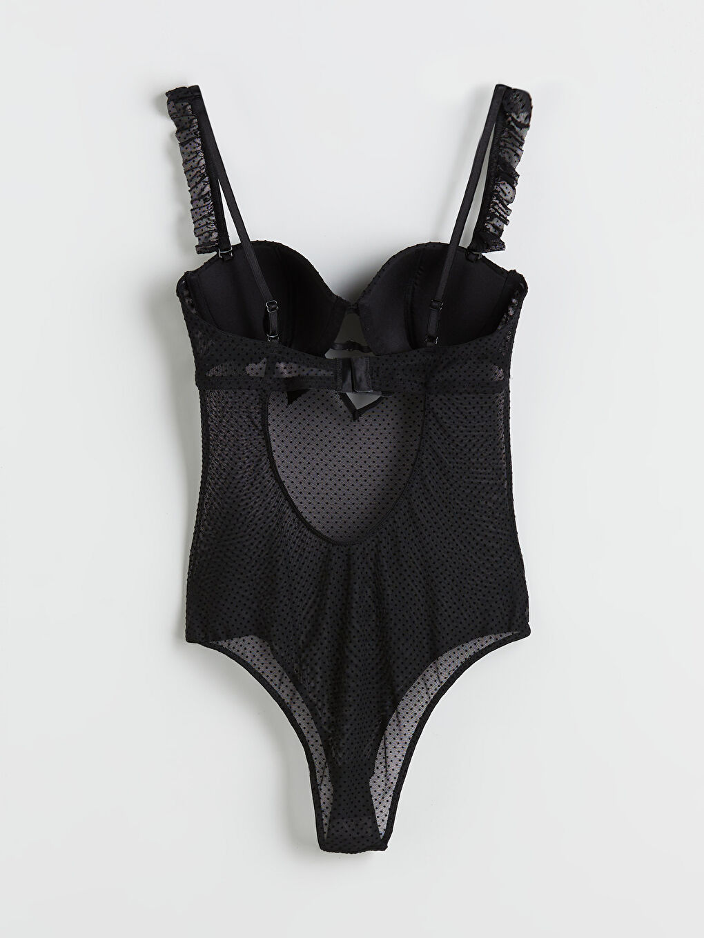 Siyah V Yaka Puantiyeli Bodysuit-1