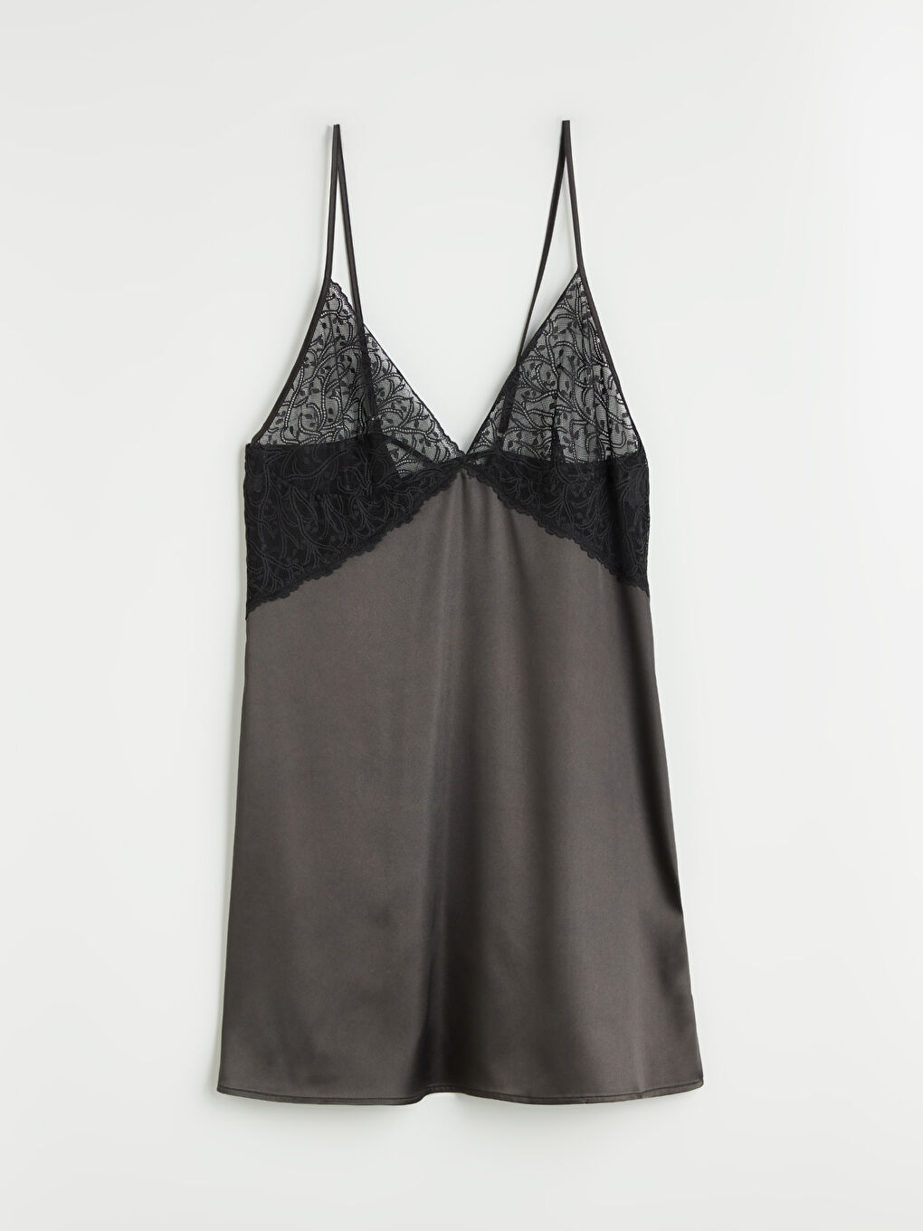 Siyah V Yaka Dantel Detaylı Saten Kadın Fantezi Gecelik