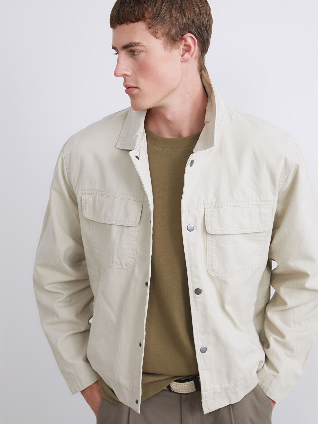 Regular Fit Long Sleeve Gabardine Men's Shirt Jacket