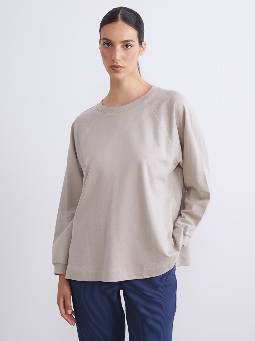 LCWAIKIKI Basic Crew Neck Oversize Women's Sweatshirt -W5AD87Z8-GEY