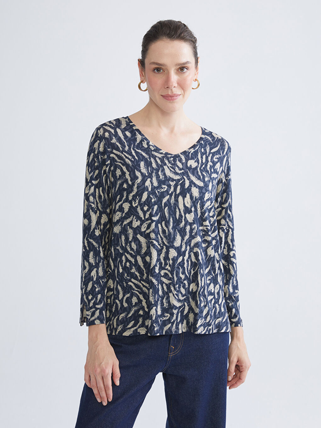 V-Neck Patterned Blouse