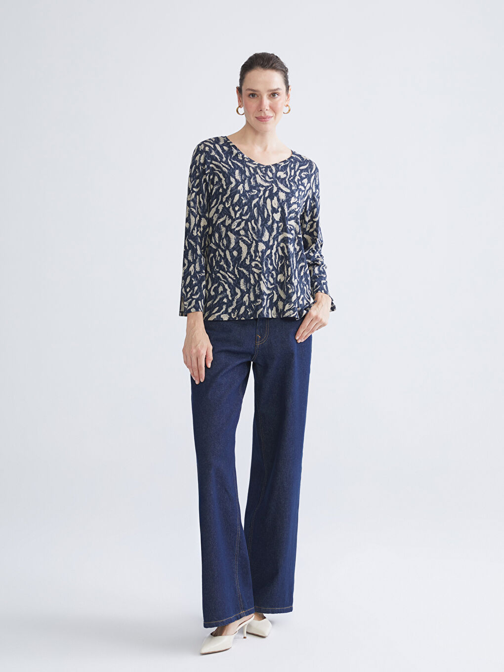 V-Neck Patterned Blouse-1