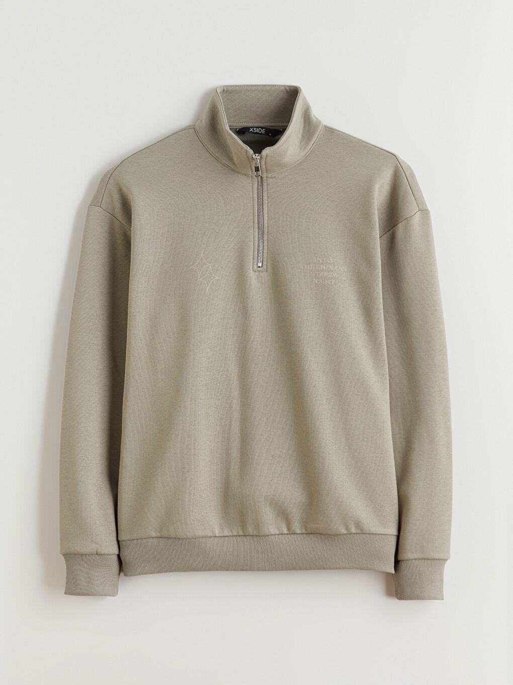 Haki Dik Yaka Uzun Kollu Baskılı Erkek Sweatshirt-4