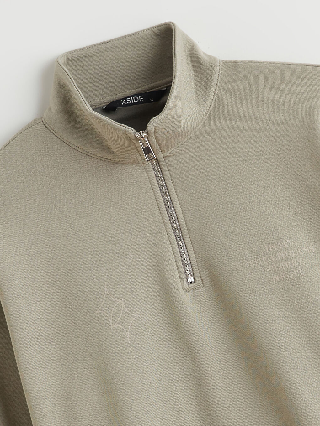 Haki Dik Yaka Uzun Kollu Baskılı Erkek Sweatshirt-6