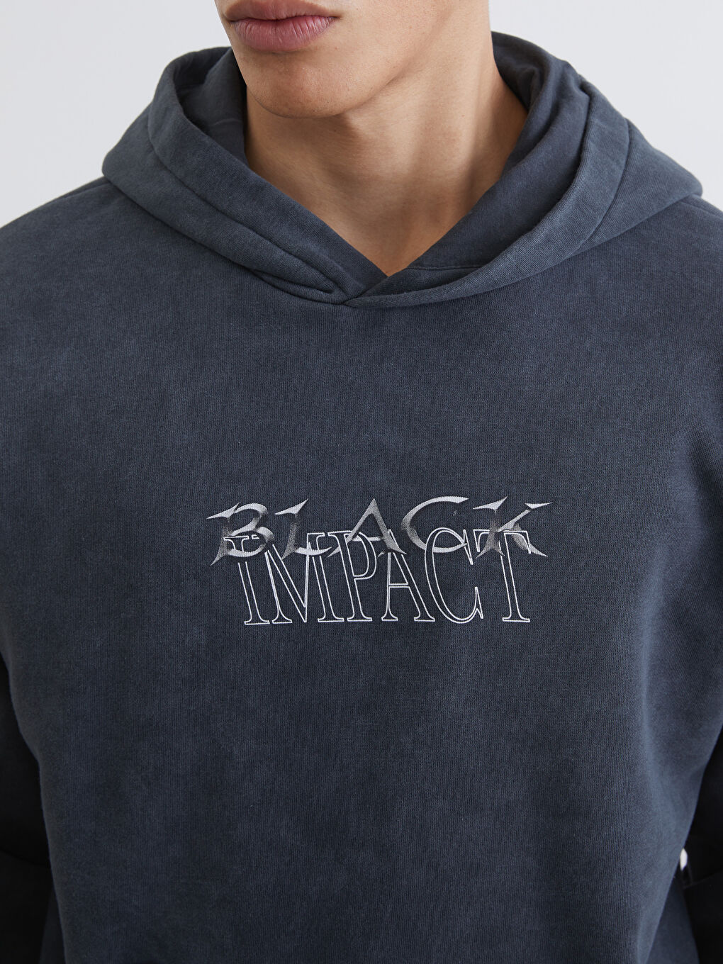 Antrasit Baskılı Erkek Kalın Hoodie-2