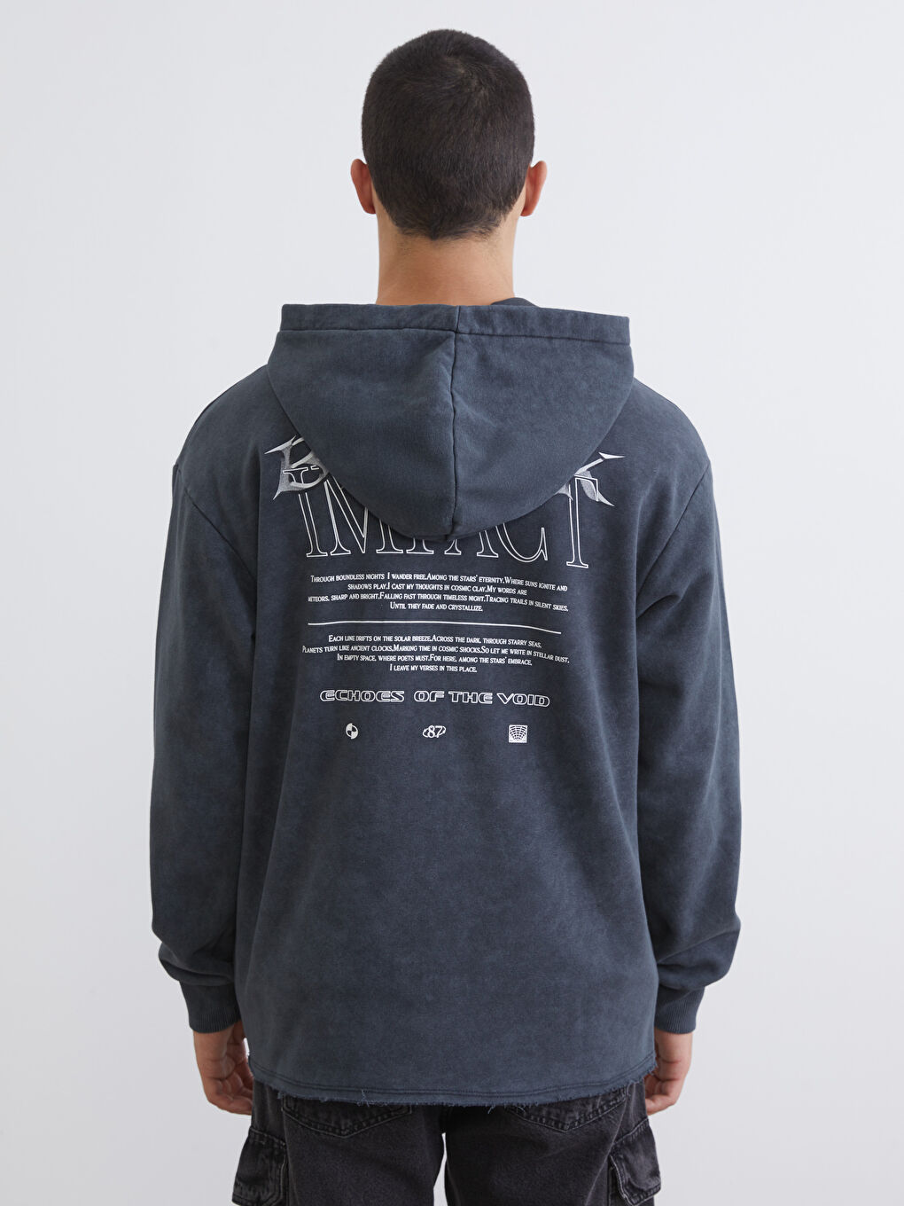 Antrasit Baskılı Erkek Kalın Hoodie-3