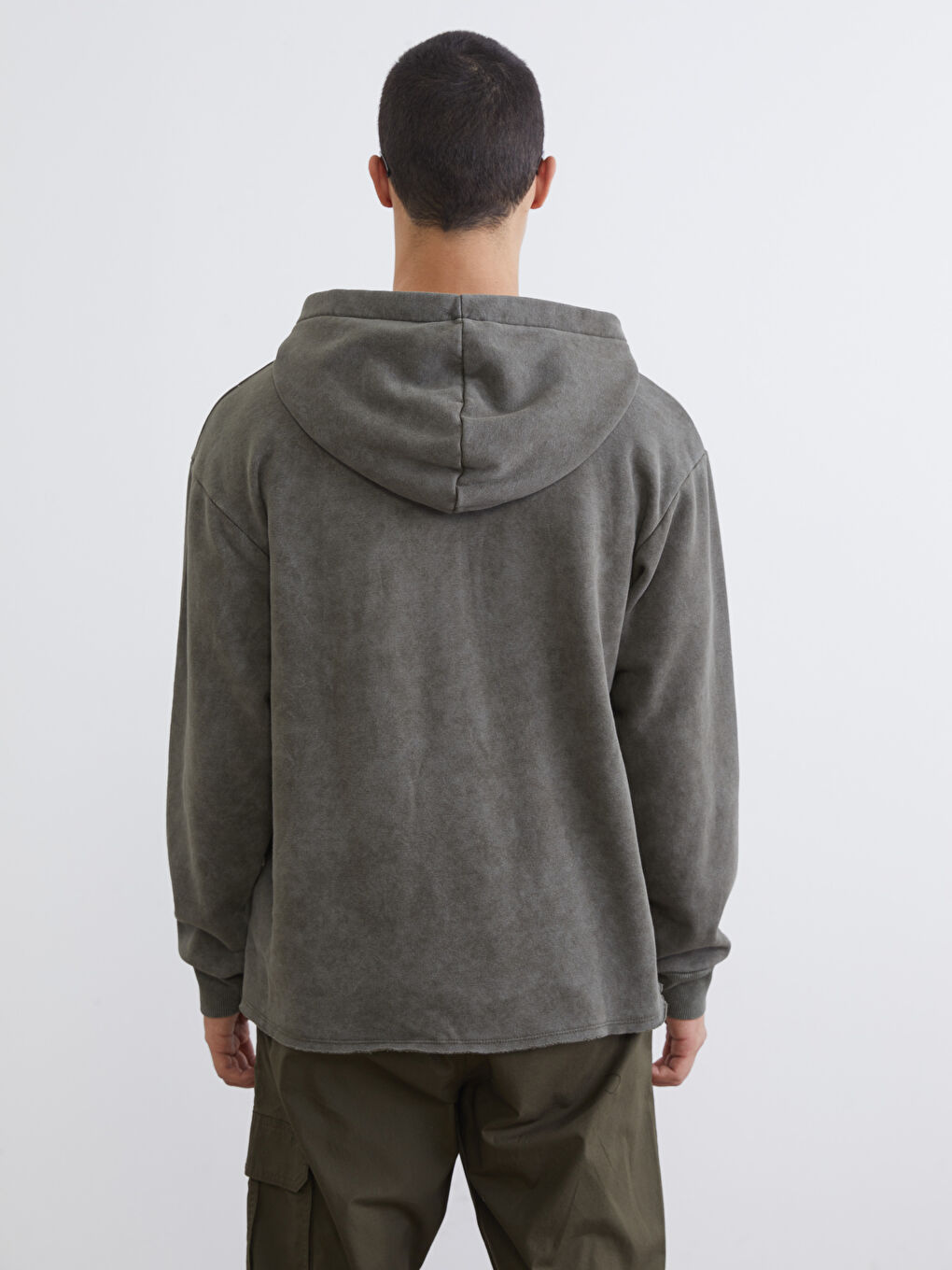 Haki Baskılı Erkek Kalın Hoodie-3