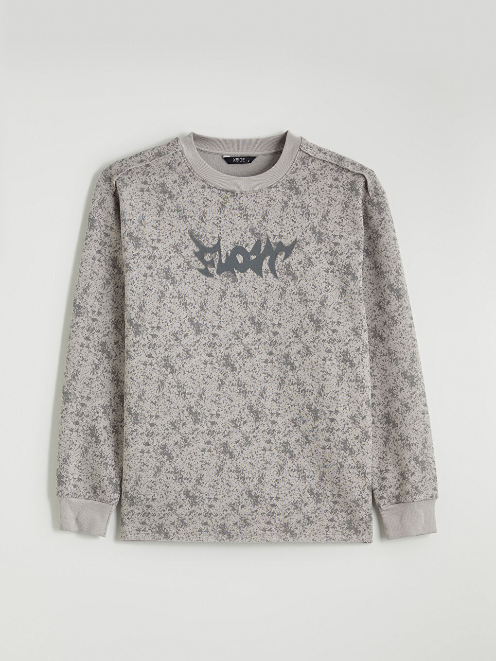 Gri Bisiklet Yaka Baskılı Erkek Kalın Sweatshirt-4