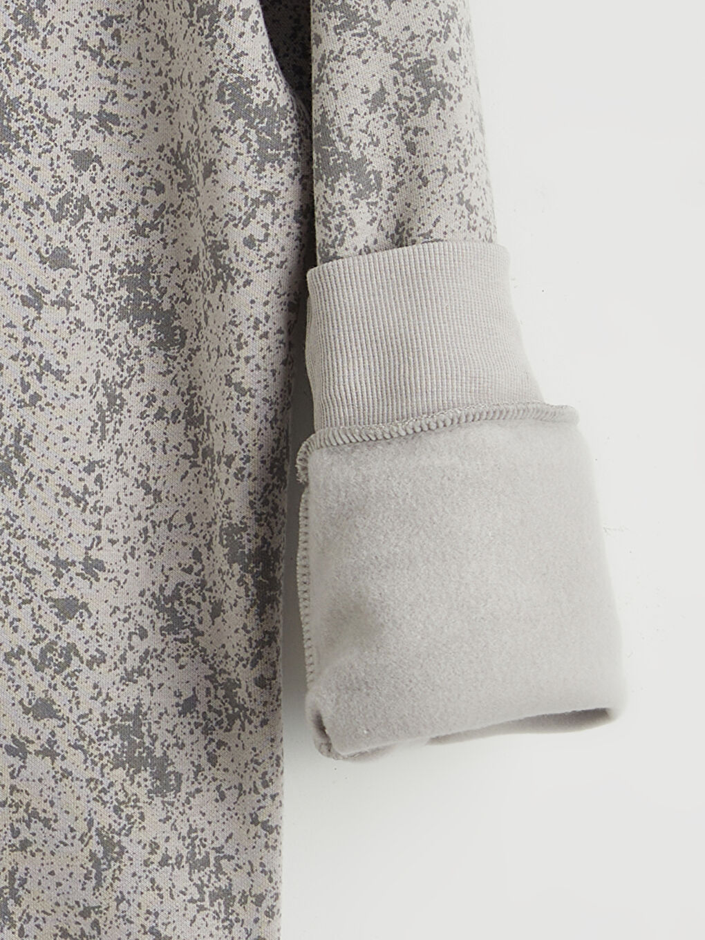 Gri Bisiklet Yaka Baskılı Erkek Kalın Sweatshirt-5