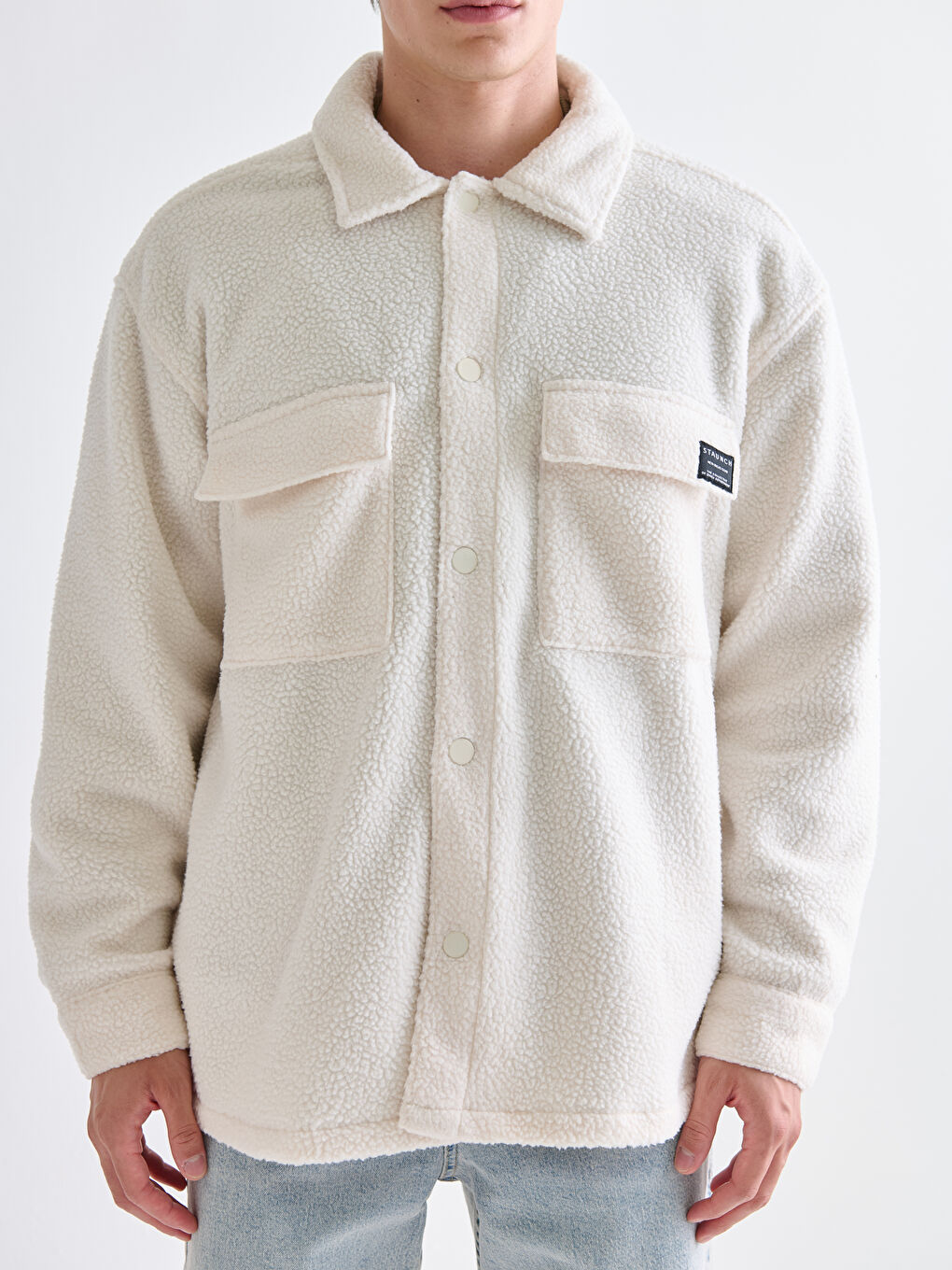 Relaxed Fit Long Sleeve Plush Men's Shirt Jacket-2
