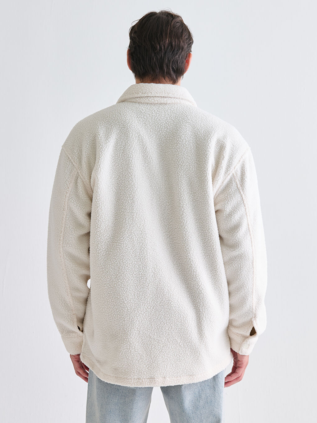 Relaxed Fit Long Sleeve Plush Men's Shirt Jacket-3