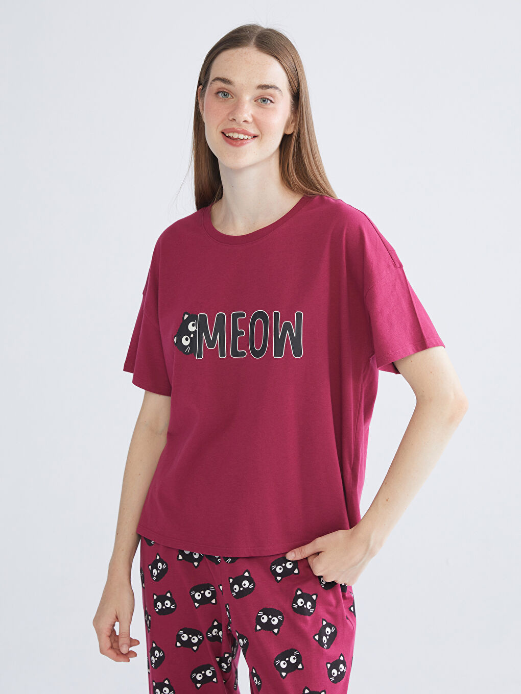 Crew Neck Printed Women's Pyjama Set