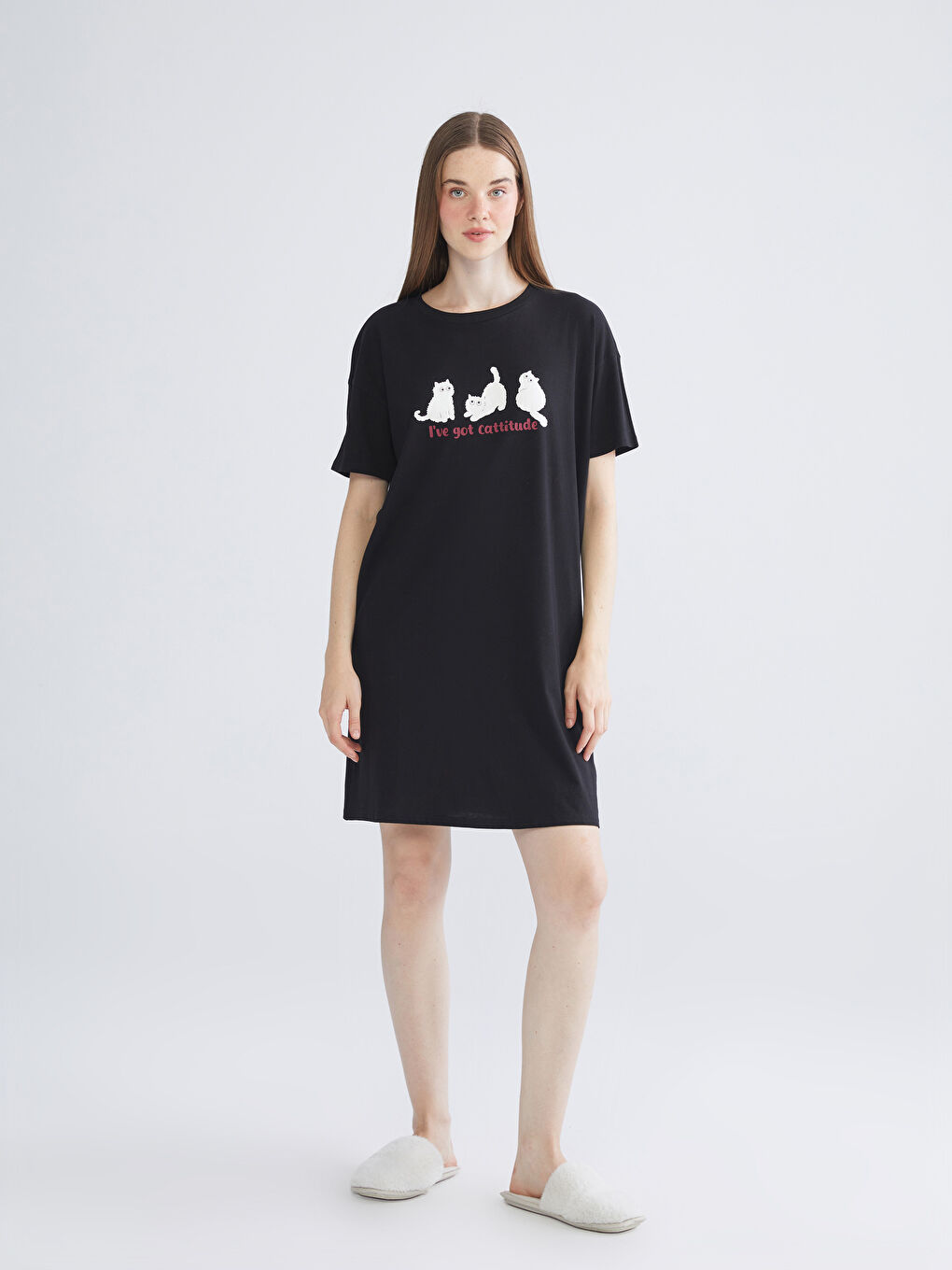 Crew Neck Printed Women's Nightdress-1