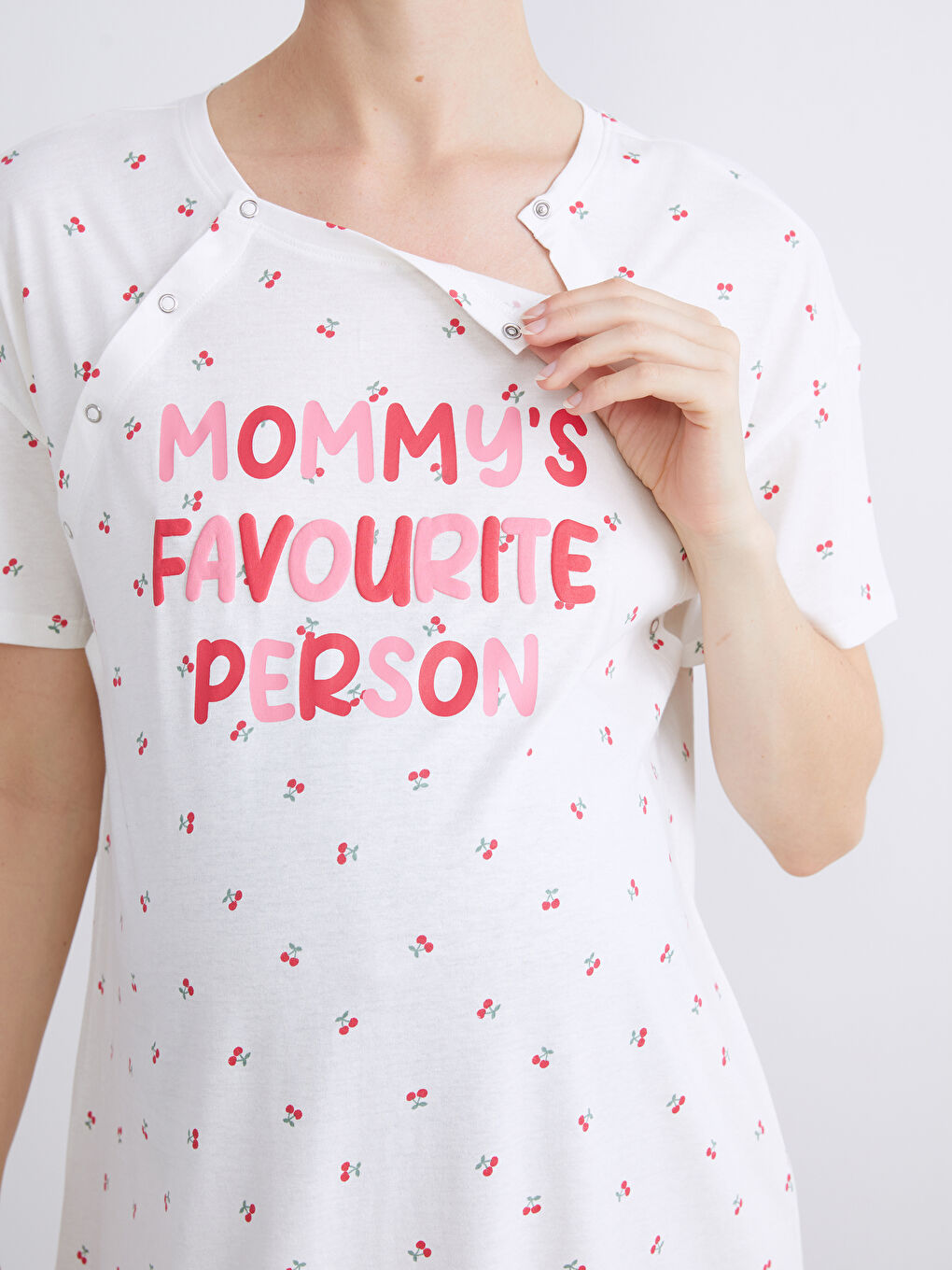 Chemise de nuit de maternité imprimée à col rond-2