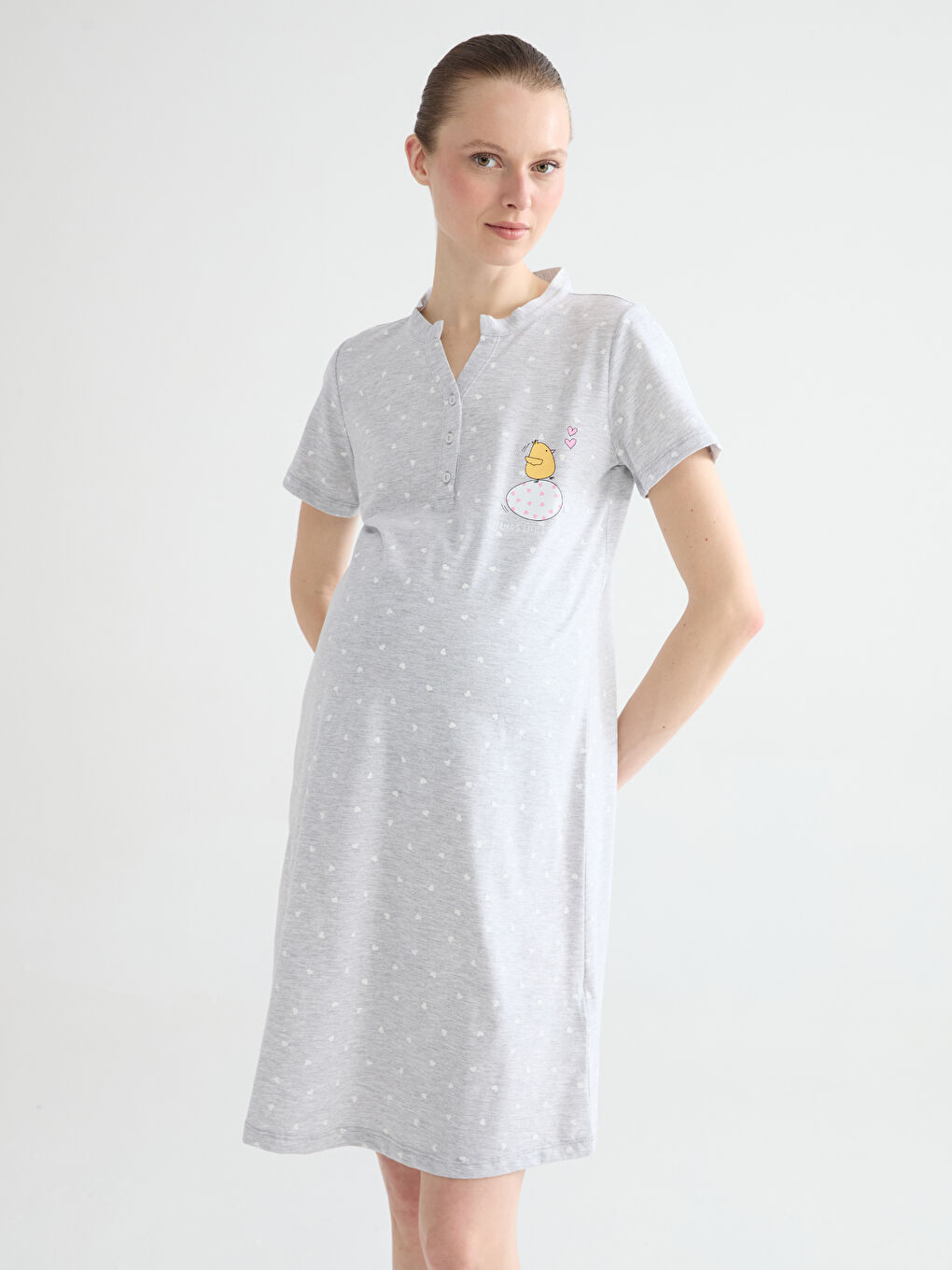 Notch Neck Chick Print Maternity Nightdress-2