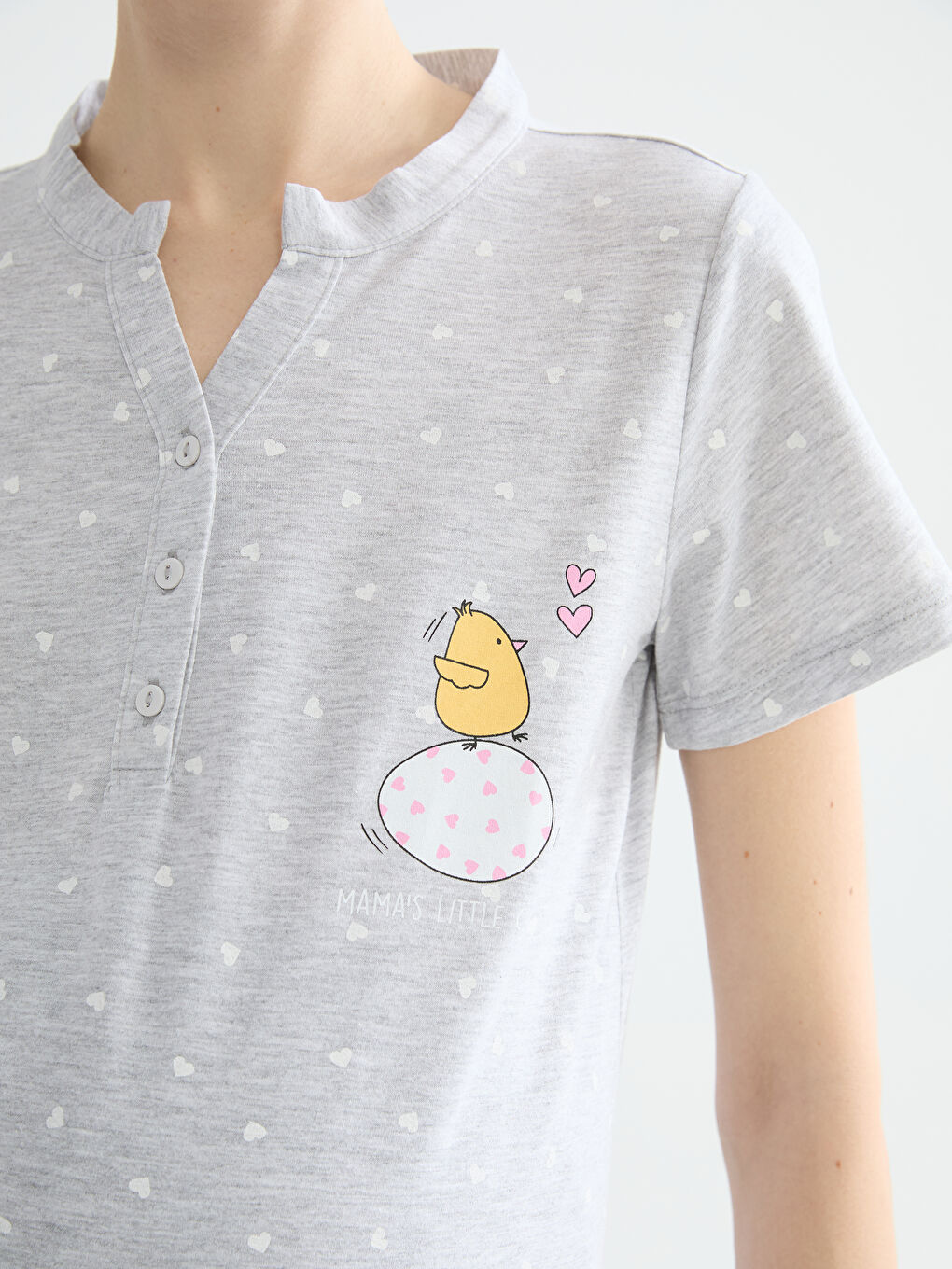 Notch Neck Chick Print Maternity Nightdress-4