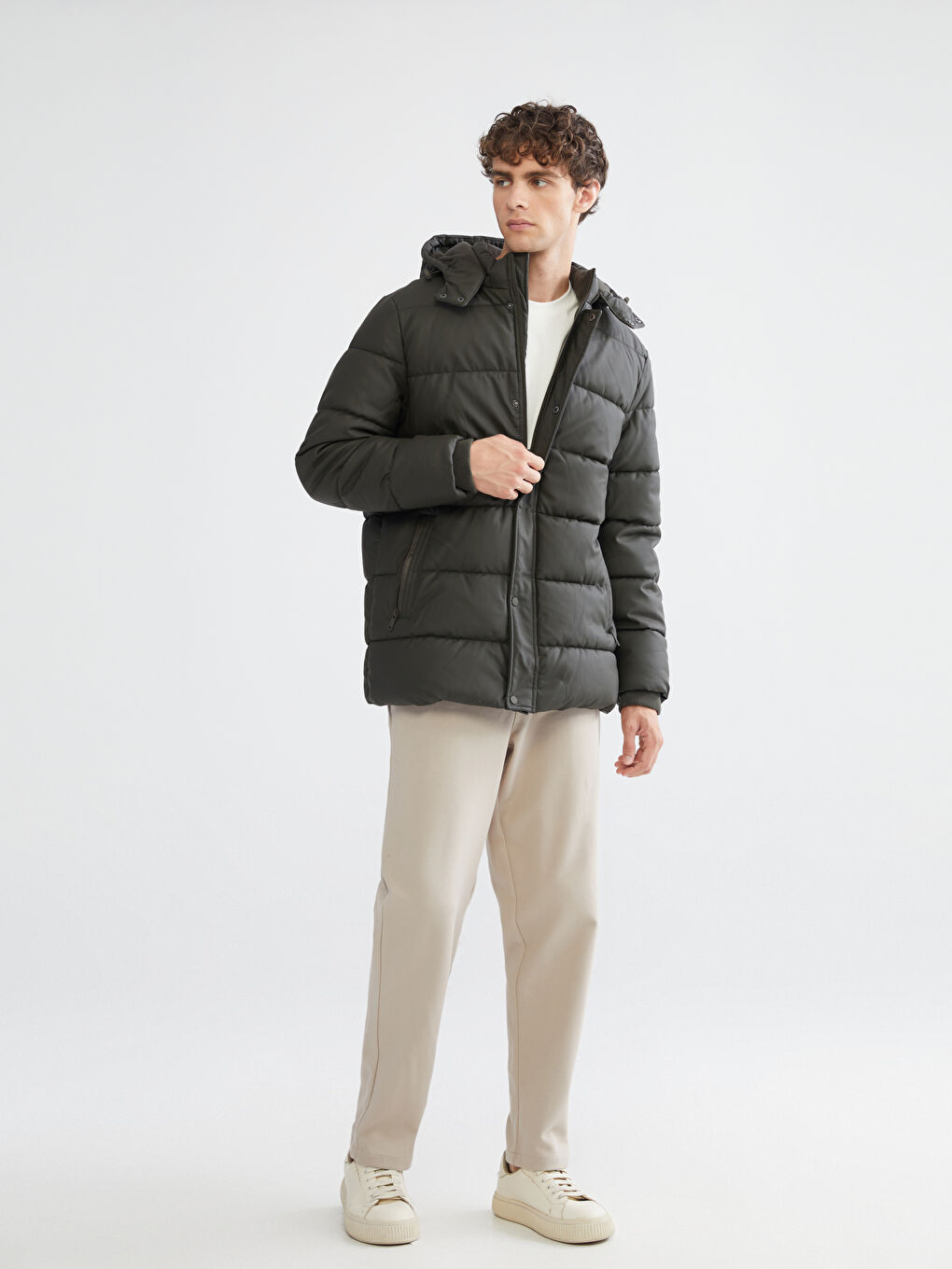 Relaxed Fit Hooded Men's Puffer Coat-1