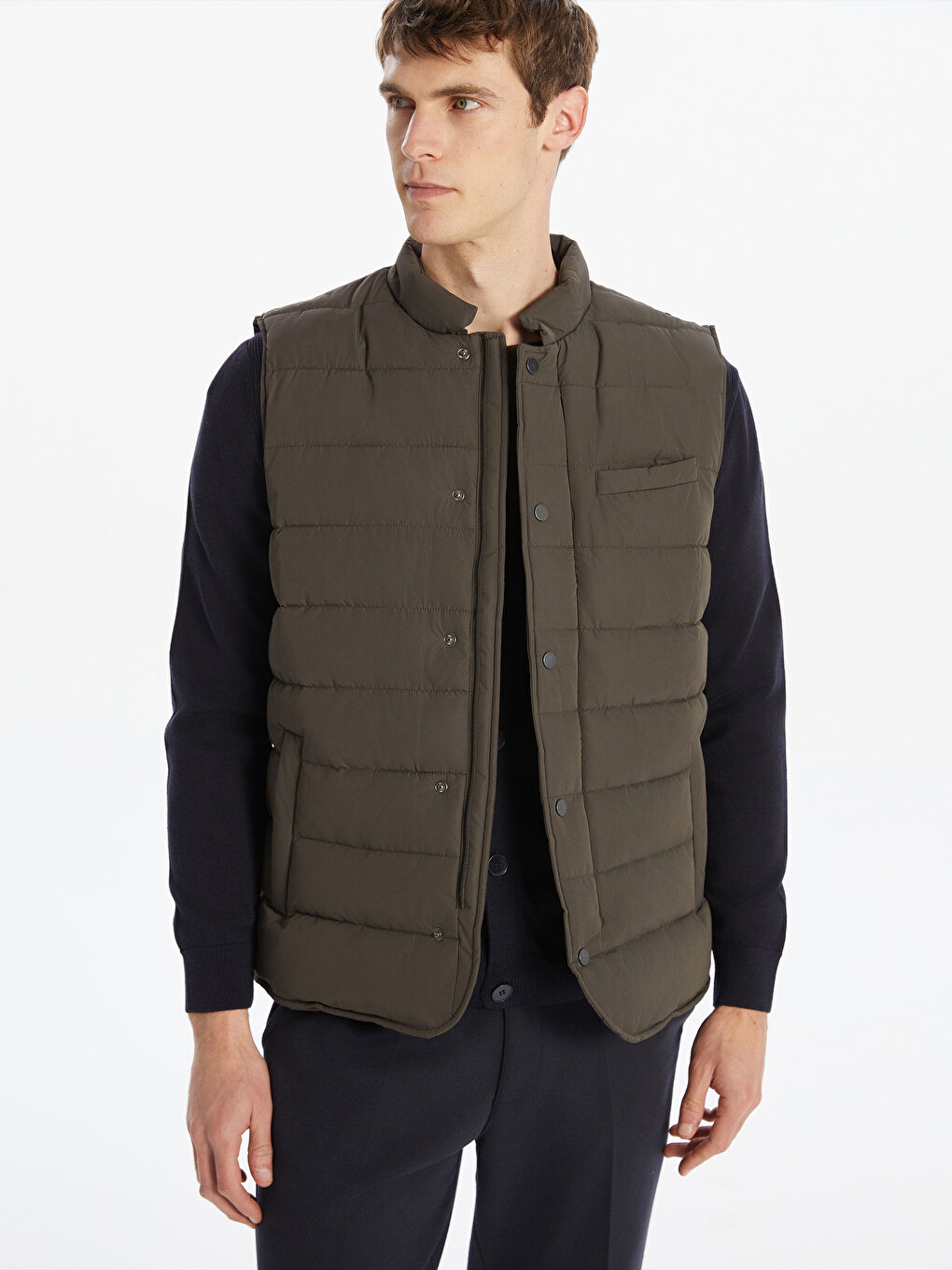 Haki Dik Yaka Erkek Şişme Yelek