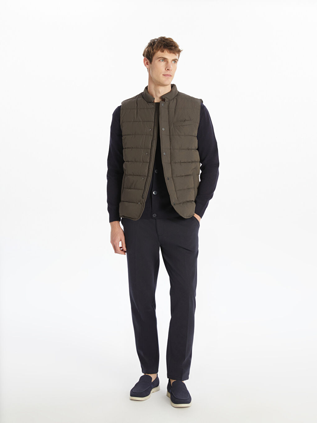 Haki Dik Yaka Erkek Şişme Yelek-1