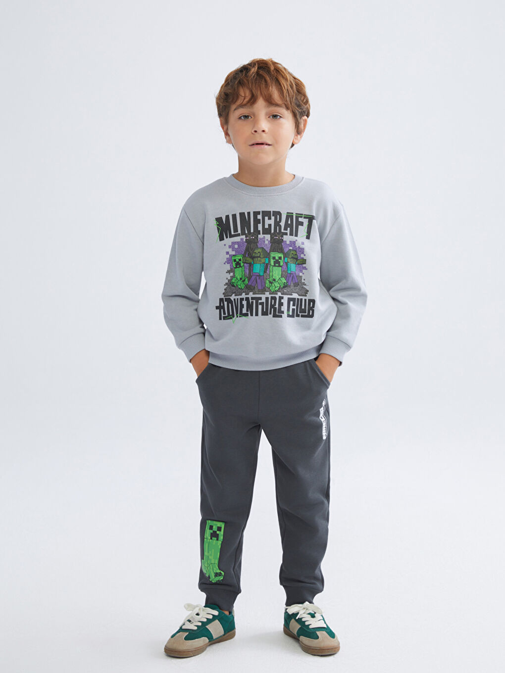 Crew Neck Minecraft Printed Boys' Sweatshirt-1