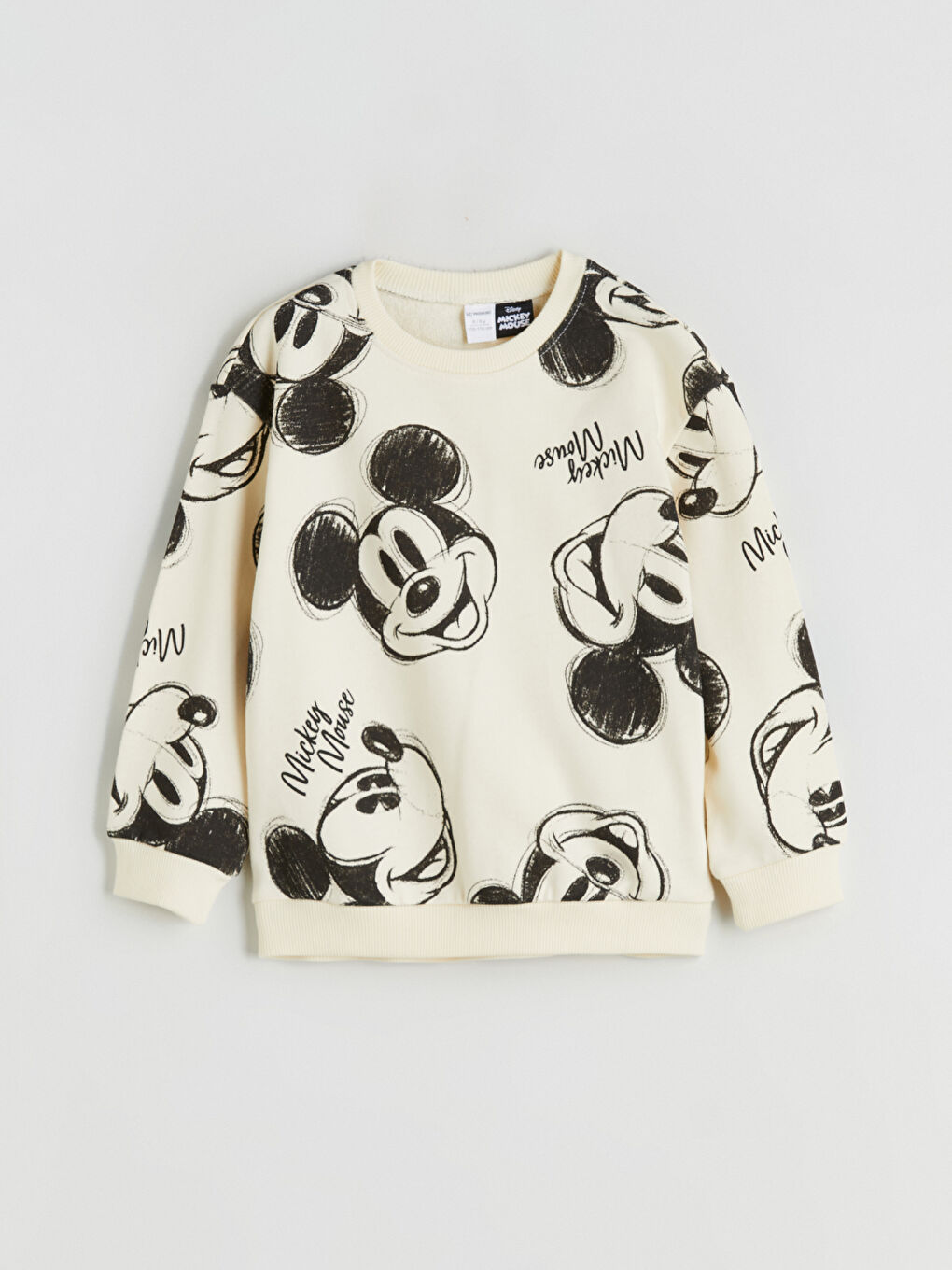 Bej Bisiklet Yaka Mickey Mouse Baskılı Erkek Çocuk Sweatshirt
