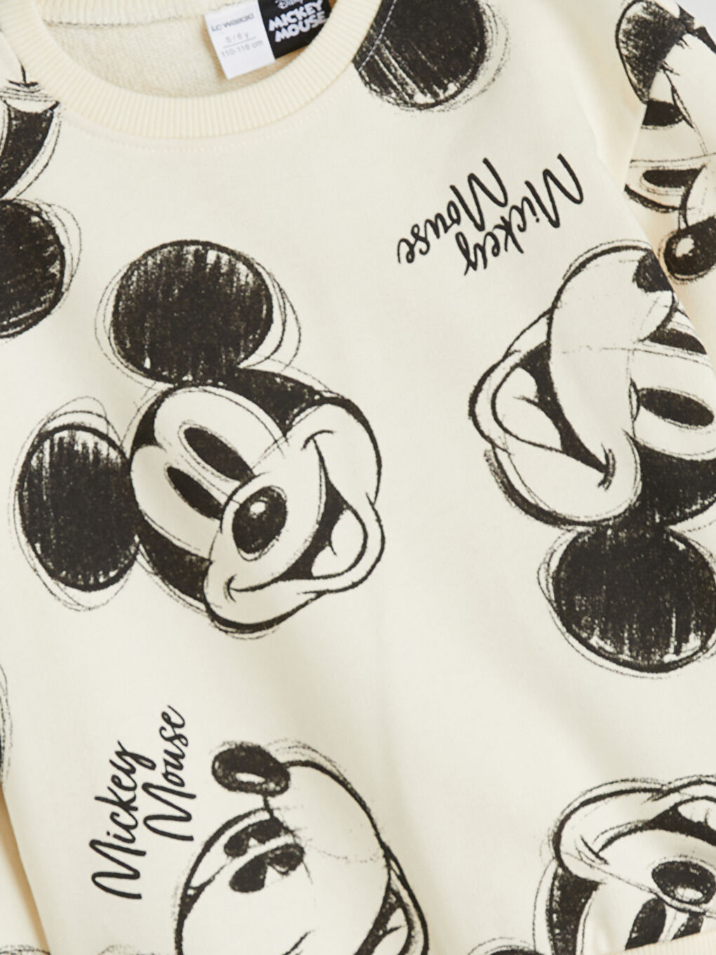 Bej Bisiklet Yaka Mickey Mouse Baskılı Erkek Çocuk Sweatshirt-1