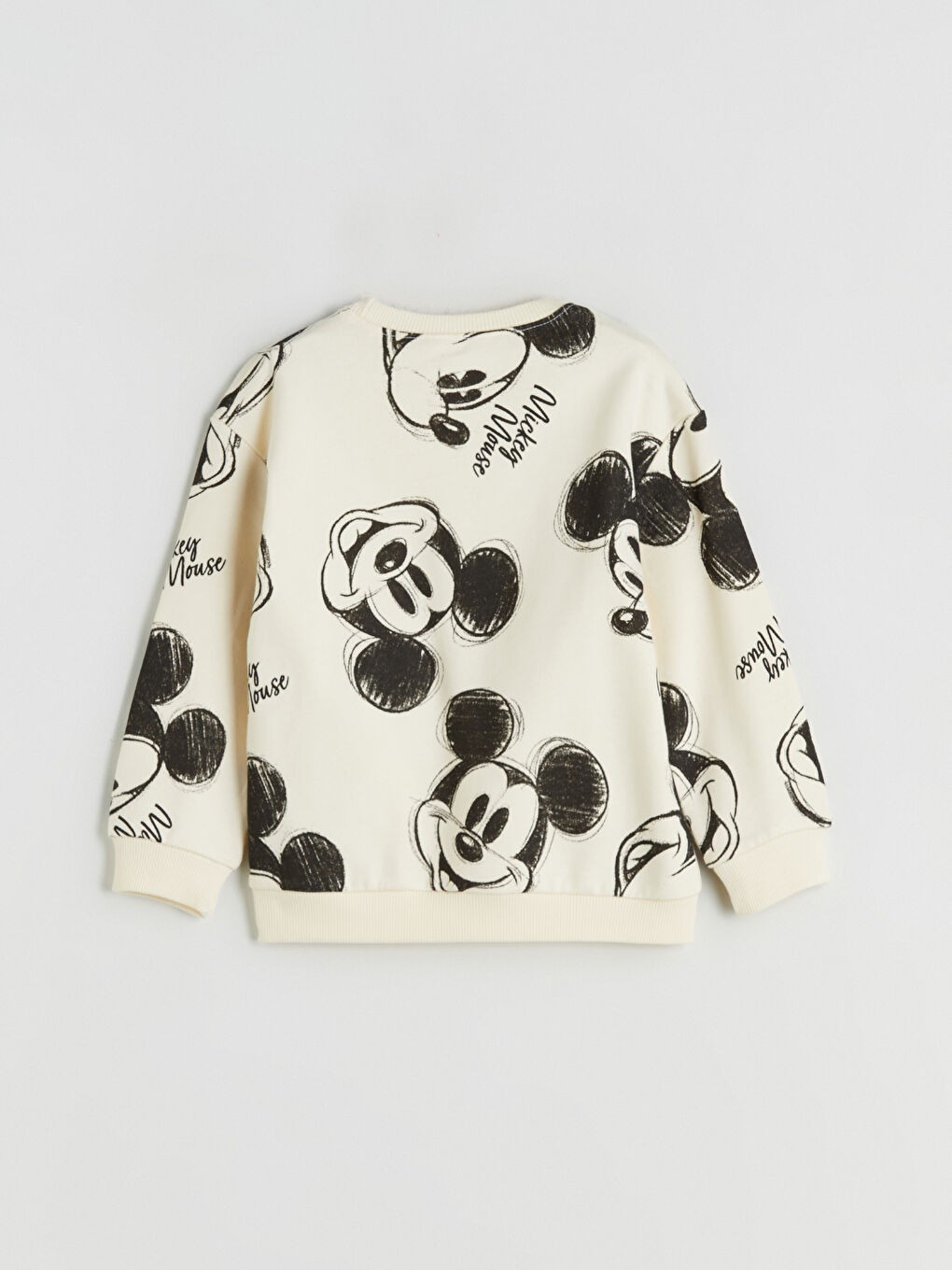 Bej Bisiklet Yaka Mickey Mouse Baskılı Erkek Çocuk Sweatshirt-2