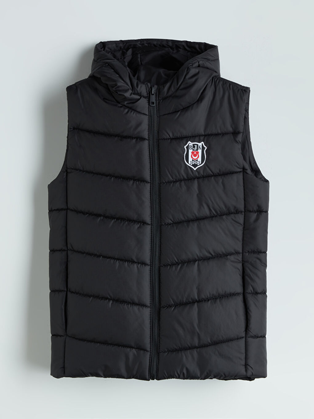 Siyah Kapüşonlu Beşiktaş Baskılı Erkek Çocuk Şişme Yelek