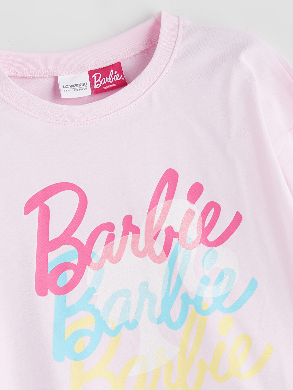 Pembe Bisiklet Yaka Barbie Baskılı Kız Çocuk Pijama Üst-2