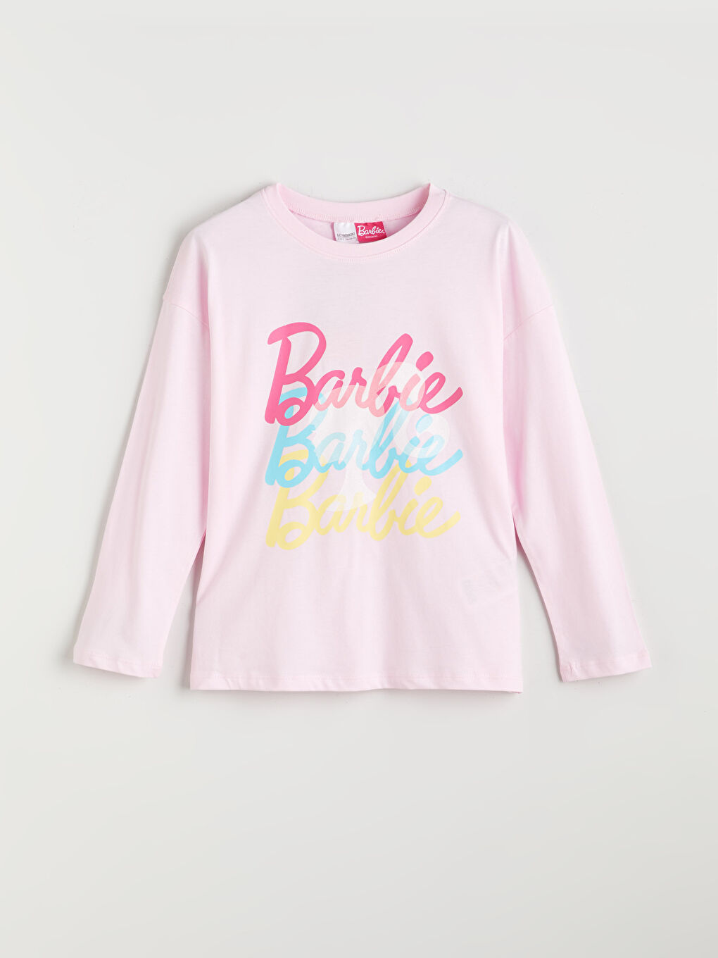 Pembe Bisiklet Yaka Barbie Baskılı Kız Çocuk Pijama Üst
