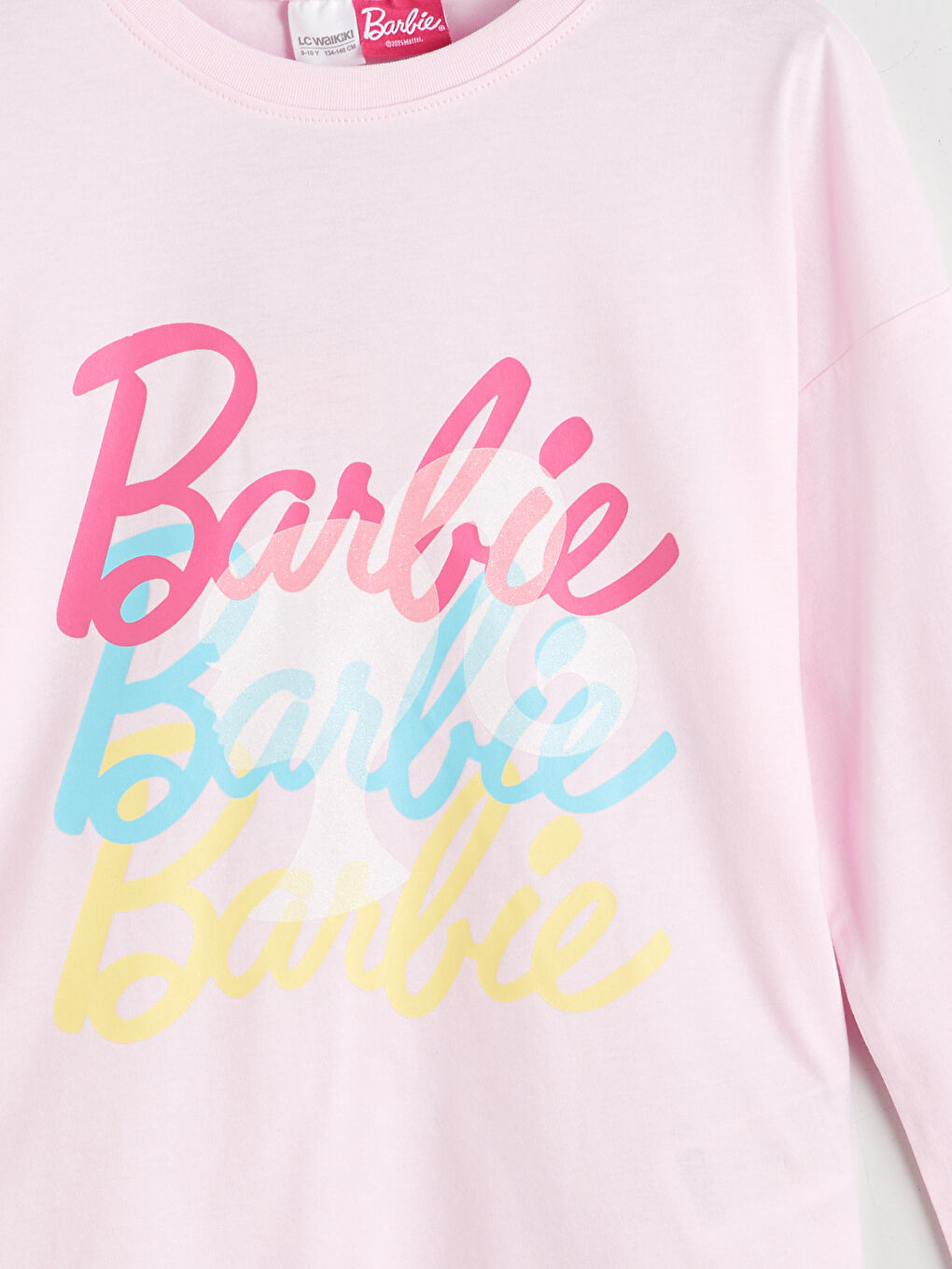 Pembe Bisiklet Yaka Barbie Baskılı Kız Çocuk Pijama Üst-3