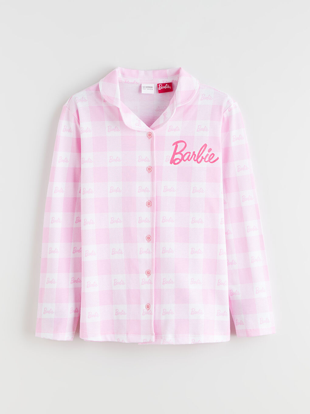 Beyaz Gömlek Yaka Barbie Baskılı Kız Çocuk Pijama Üst