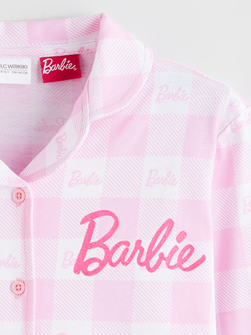 Beyaz Gömlek Yaka Barbie Baskılı Kız Çocuk Pijama Üst-2