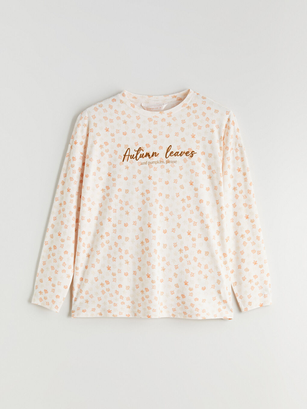 Pembe Bisiklet Yaka Baskılı Kadın Pijama Üst