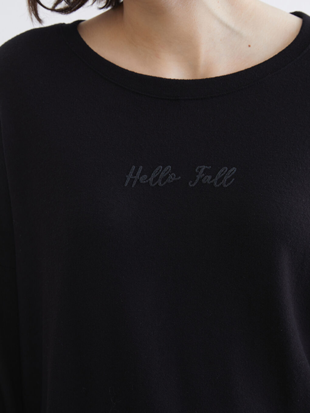 Siyah Bisiklet Yaka Baskılı Kadın Pijama Takımı	-2