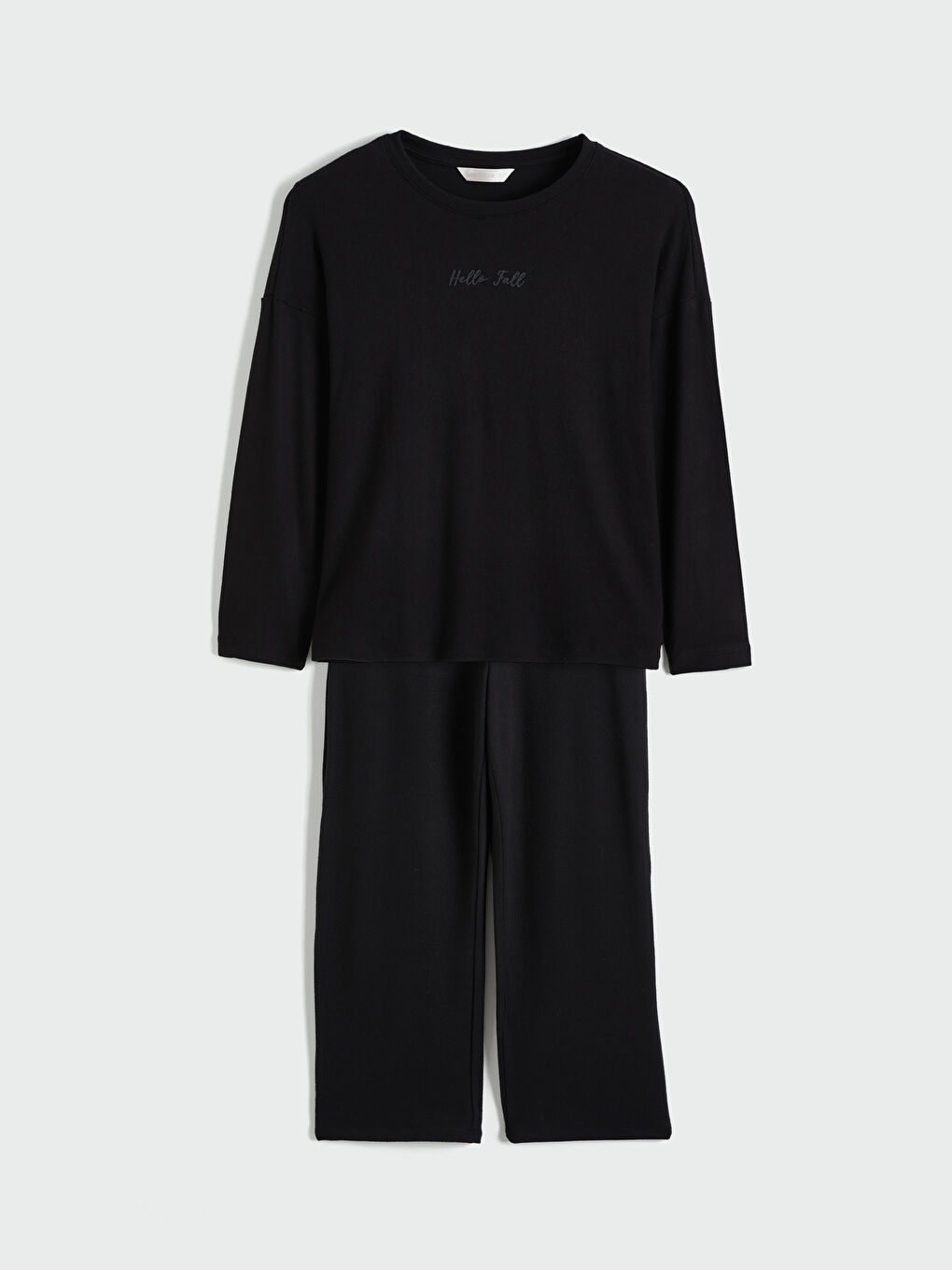 Siyah Bisiklet Yaka Baskılı Kadın Pijama Takımı	