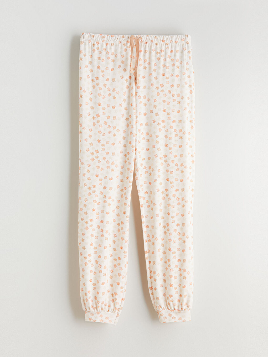 Pembe Beli Lastikli Çiçekli Kadın Jogger Pijama Alt