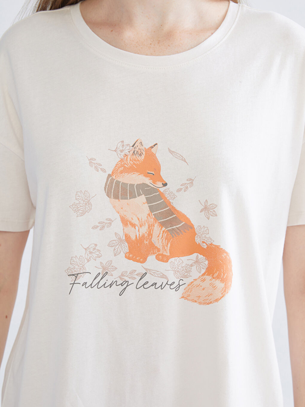 Pembe Bisiklet Yaka Baskılı Kadın Pijama Üst-2