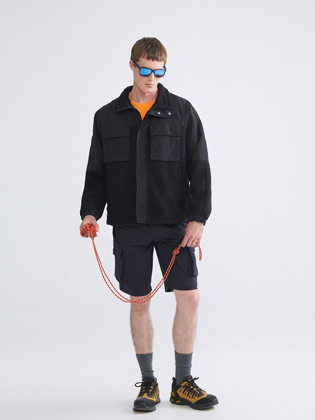 Палто със свободна кройка и яка за мъже-1