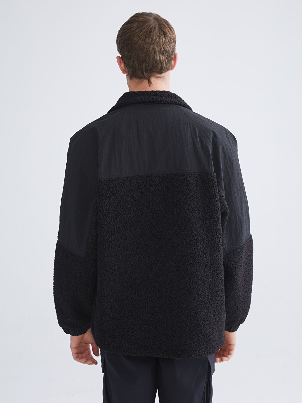 Палто със свободна кройка и яка за мъже-4