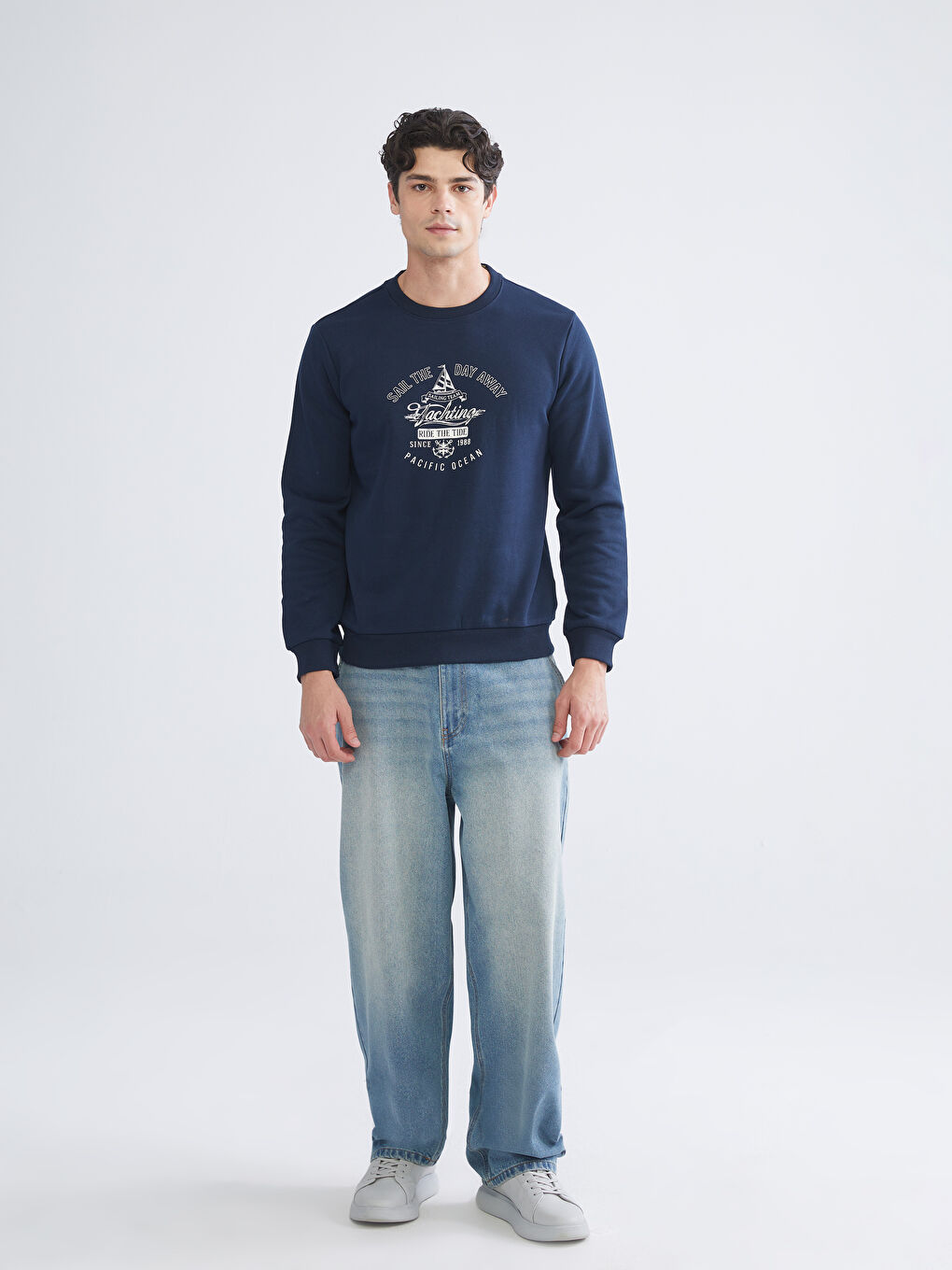 Crew Neck Printed Men's Thick Sweatshirt-2