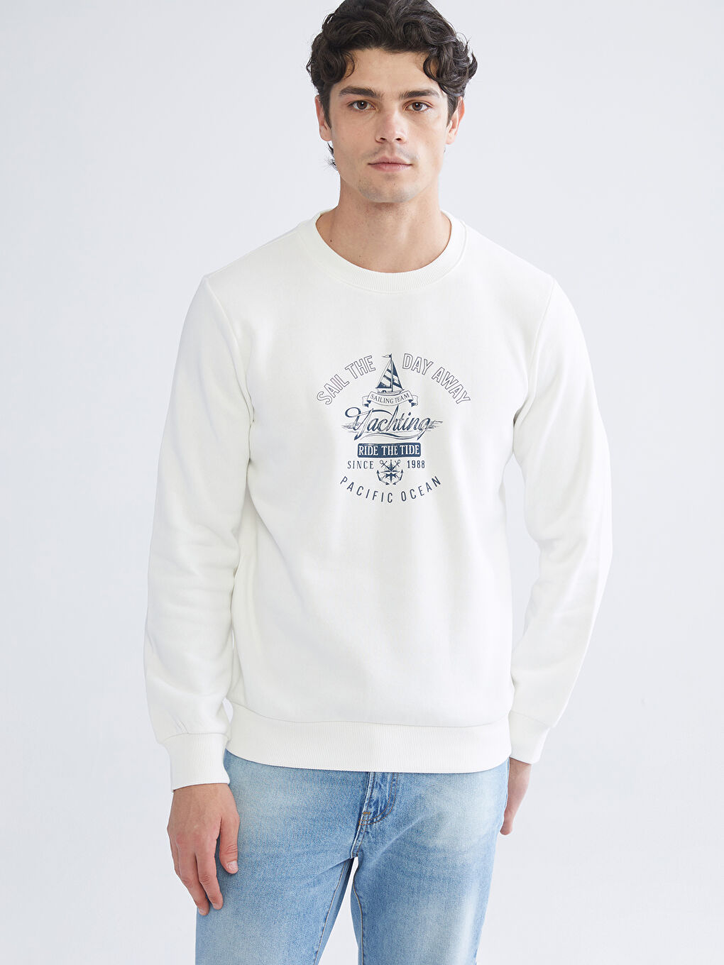 Crew Neck Printed Men's Thick Sweatshirt-1