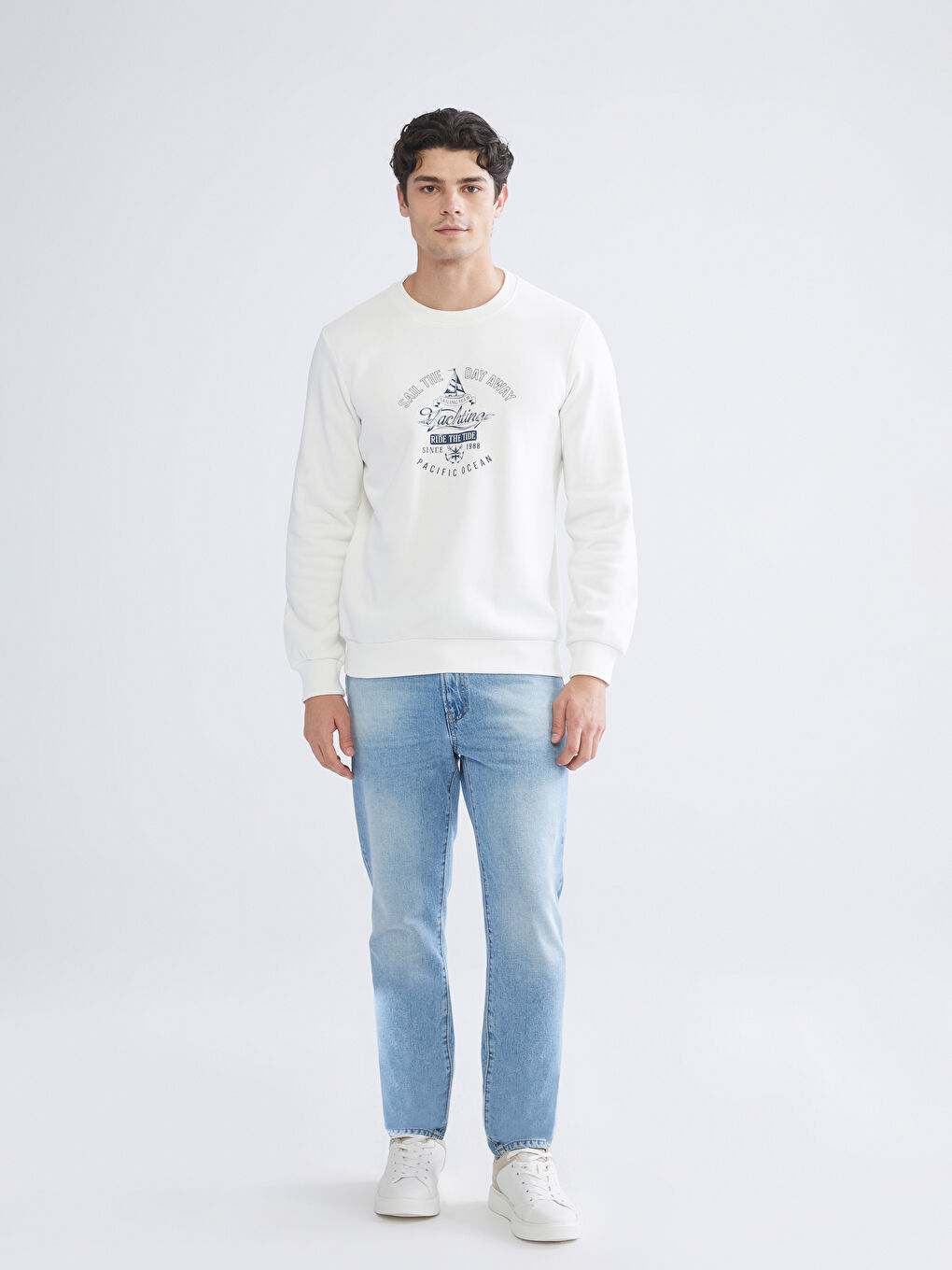 Crew Neck Printed Men's Thick Sweatshirt-2