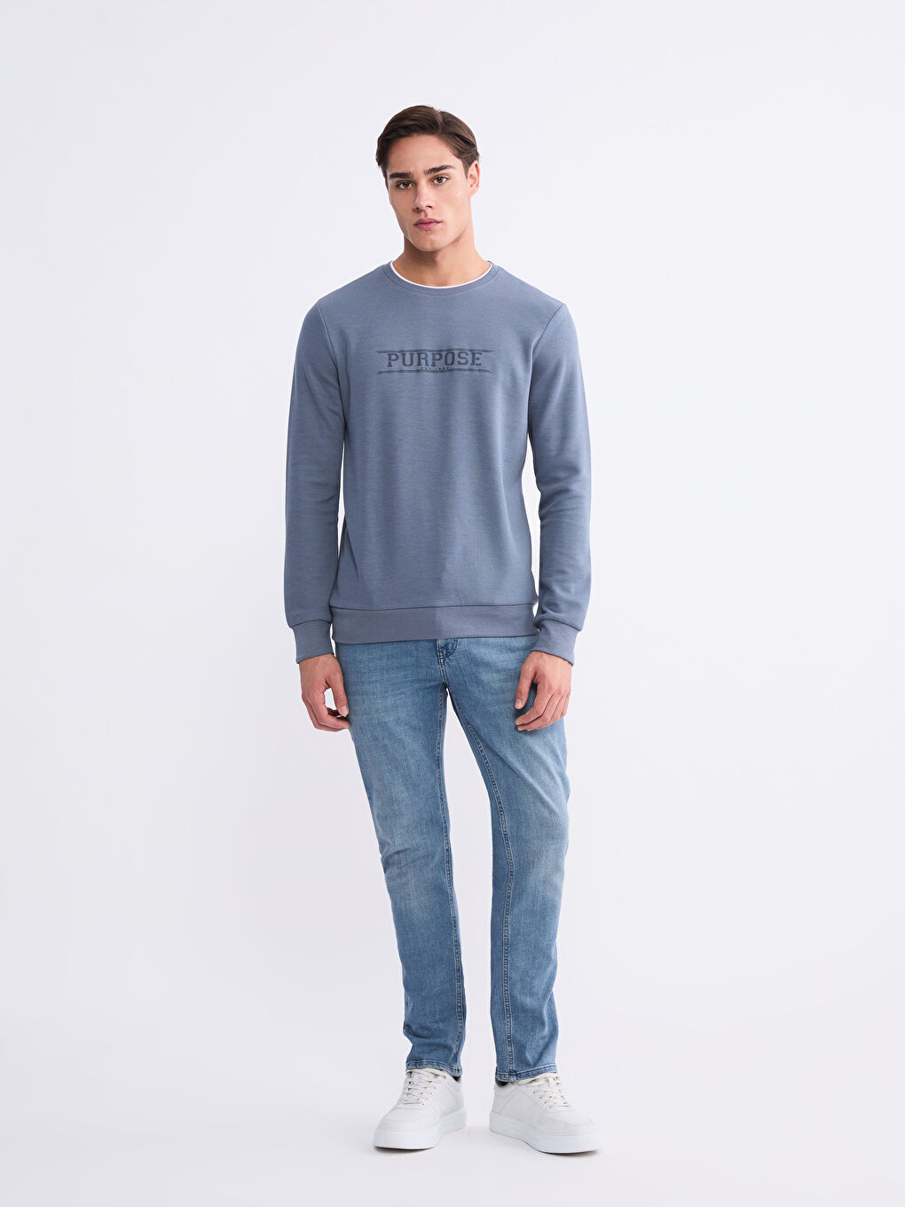 Mavi Bisiklet Yaka Baskılı Erkek Sweatshirt-1