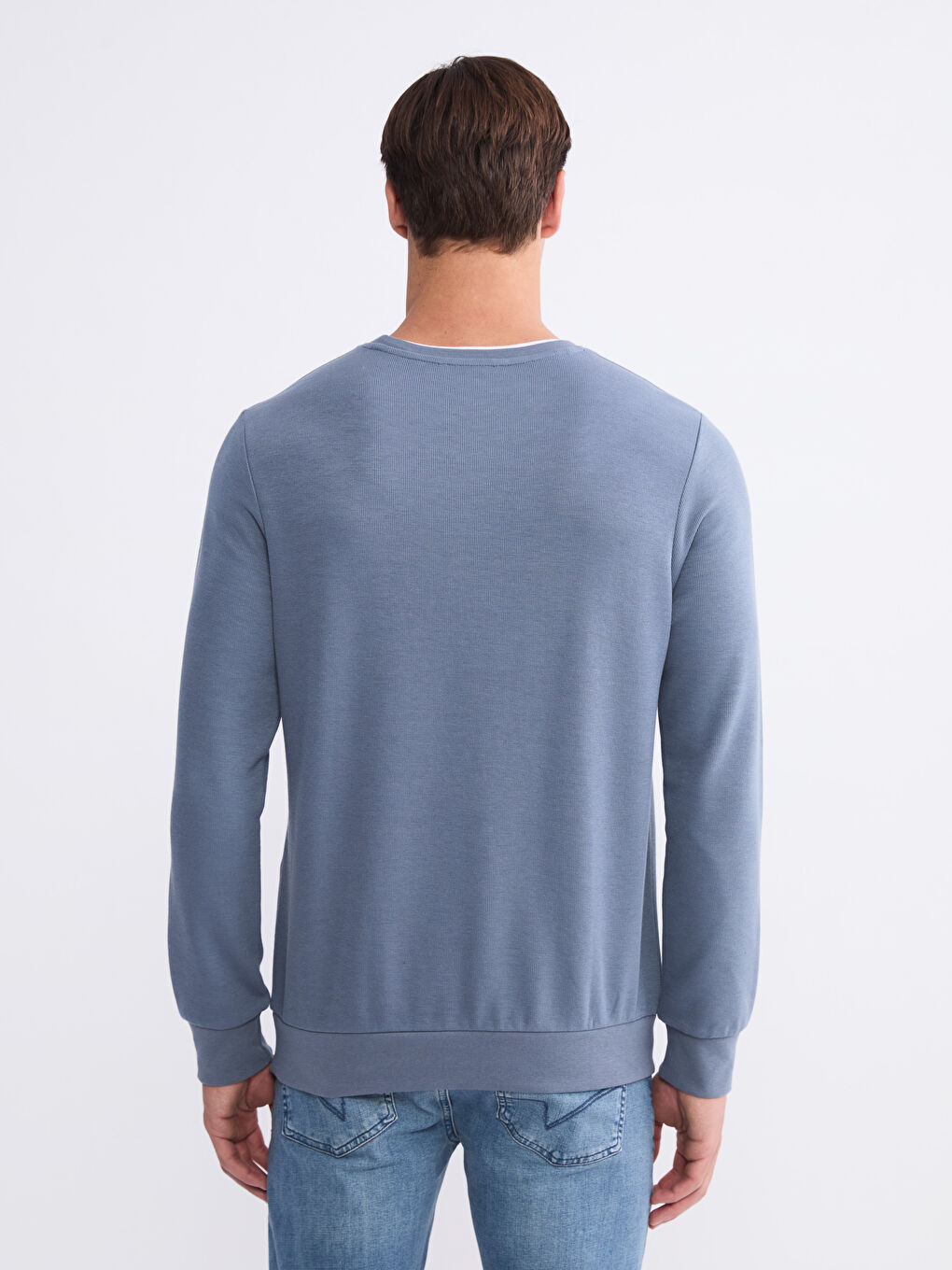 Mavi Bisiklet Yaka Baskılı Erkek Sweatshirt-3