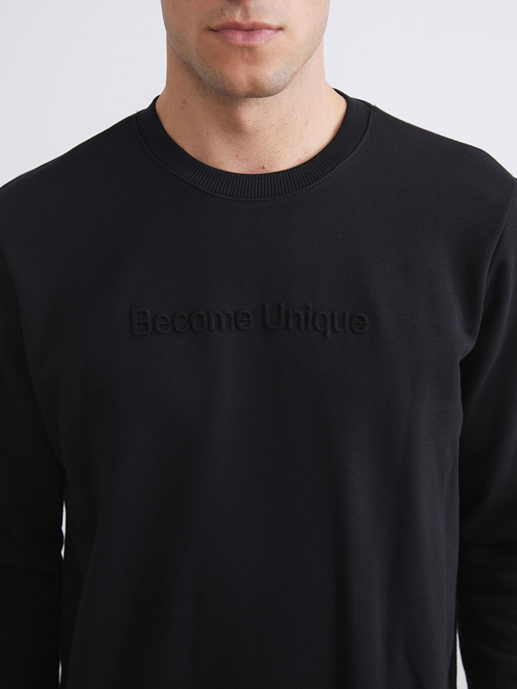 Siyah Bisiklet Yaka Baskılı Erkek Sweatshirt-2