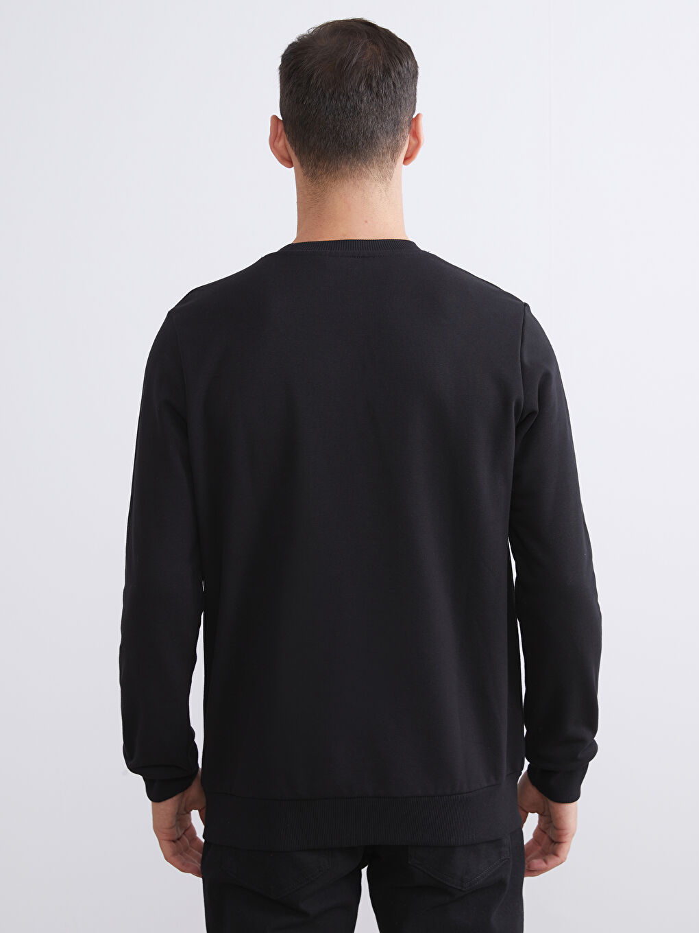 Siyah Bisiklet Yaka Baskılı Erkek Sweatshirt-3